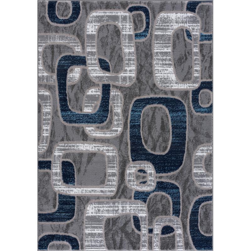 L'Baiet Emberly Blue Geometric 4 ft. x 6 ft. Fabric Area Rug