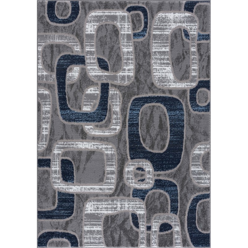 L'Baiet Emberly Blue Geometric 5 ft. x 7 ft. Fabric Area Rug