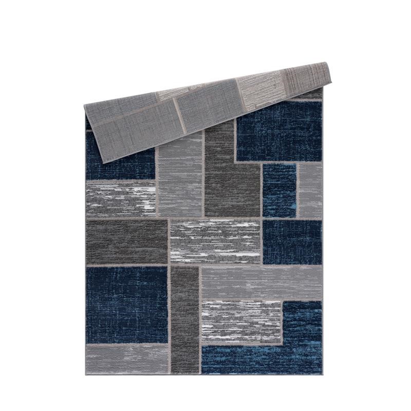 L'Baiet Verena Blue Geometric 2 ft. x 6 ft. Fabric Runner Rug