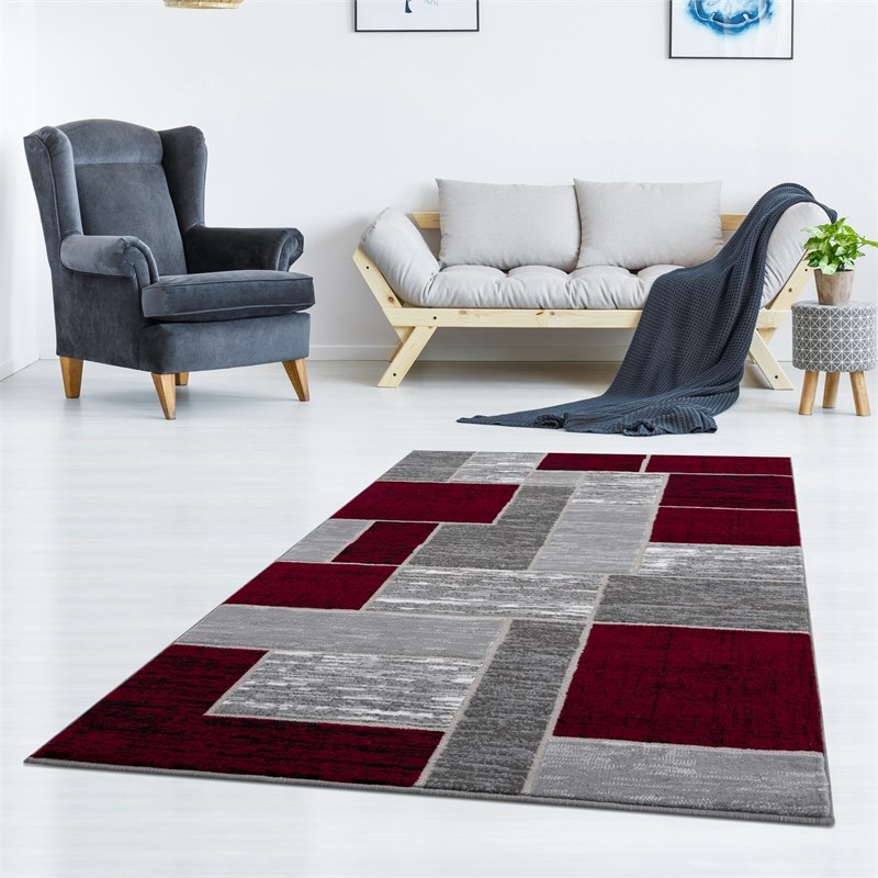 L'Baiet Verena Red Geometric 5 ft. x 7 ft. Fabric Area Rug
