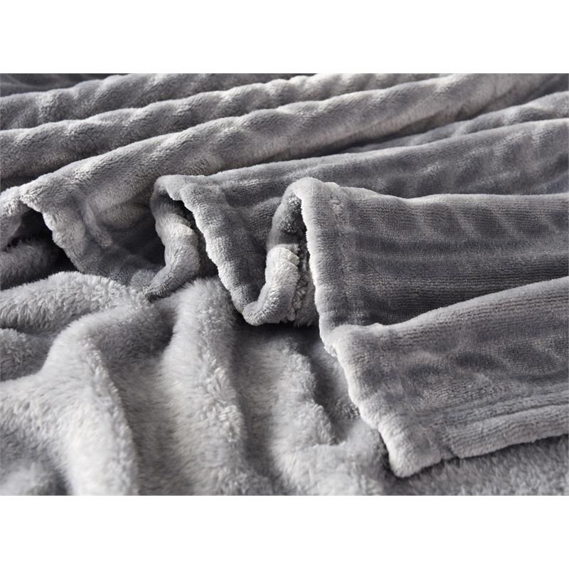 L'Baiet Gray Embossed Throw Blanket Plush Microfiber Polyester