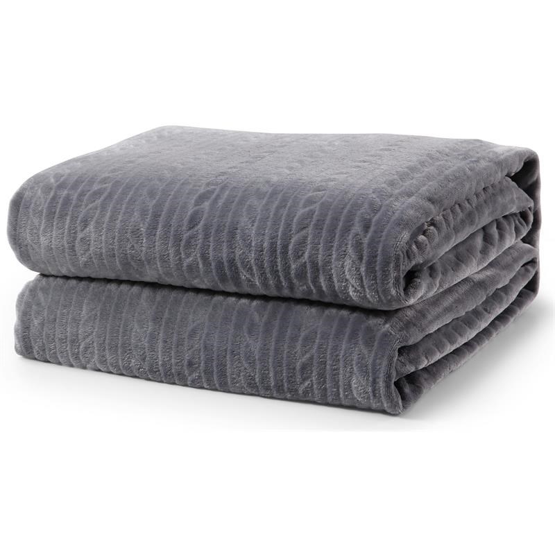 L'Baiet Gray Embossed Queen Blanket Plush Microfiber Polyester