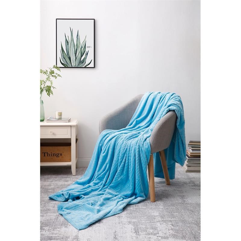 L'Baiet Blue Embossed Queen Blanket Plush Microfiber Polyester