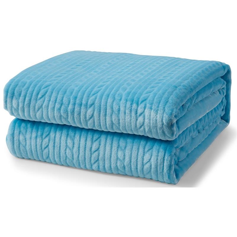 L'Baiet Blue Embossed Queen Blanket Plush Microfiber Polyester
