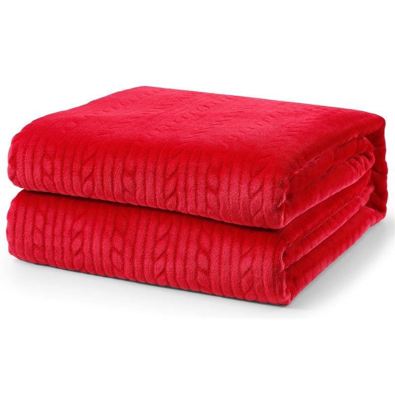L'Baiet Red Embossed King Blanket Plush Microfiber Polyester