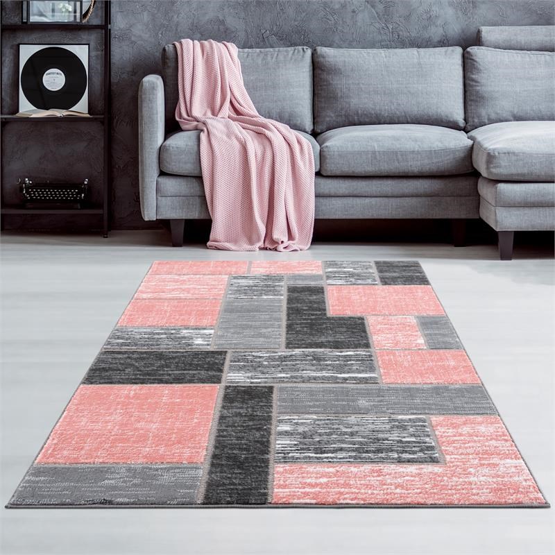 L'Baiet Verena Pink Geometric 5 ft. x 7 ft. Fabric Area Rug