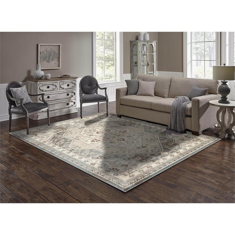 L'Baiet Ivory Beige Traditional 4 ft. x 6 ft. Fabric Area Rug