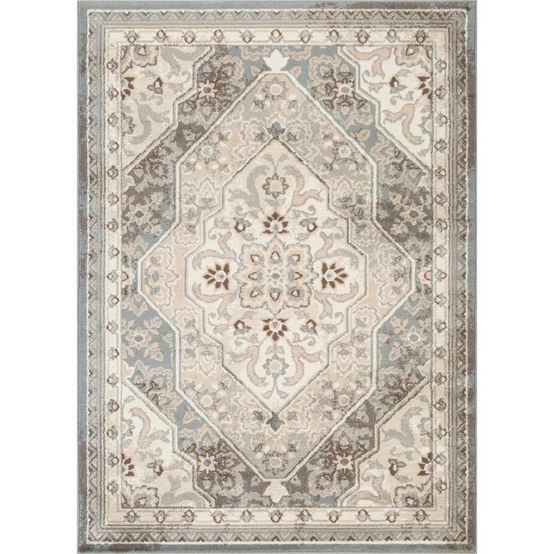 L'Baiet Ivory Beige Traditional 5 ft. x 7 ft. Fabric Area Rug