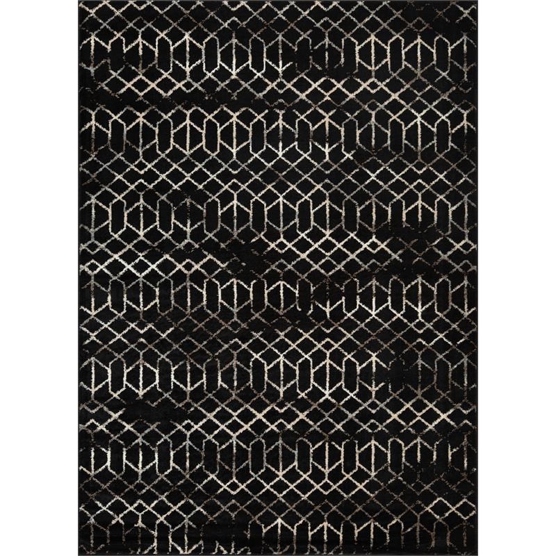 L'Baiet Aria Black Geometric 4 ft. x 6 ft. Fabric Area Rug