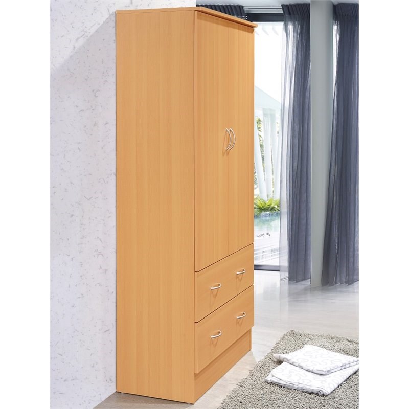 Maddie Home Everyday 2 Door Armoire with 2 Drawers and Clothing Rod in Beech