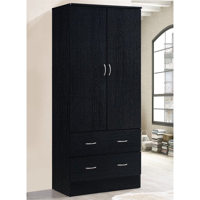 Maddie Home Everyday 2 Door Armoire with 2 Drawers and Clothing Rod in Black
