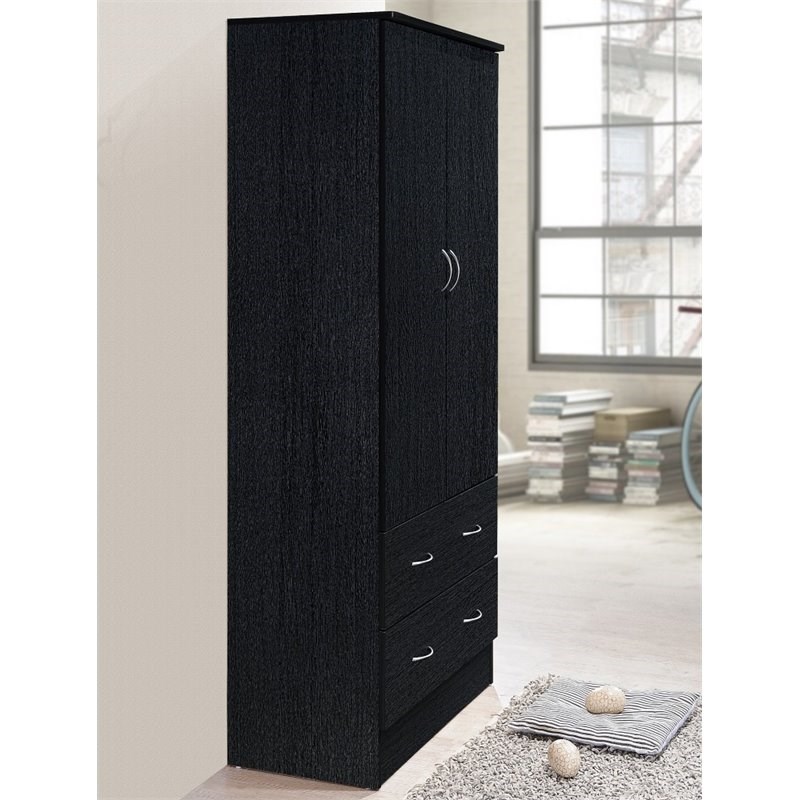 Maddie Home Everyday 2 Door Armoire with 2 Drawers and Clothing Rod in Black