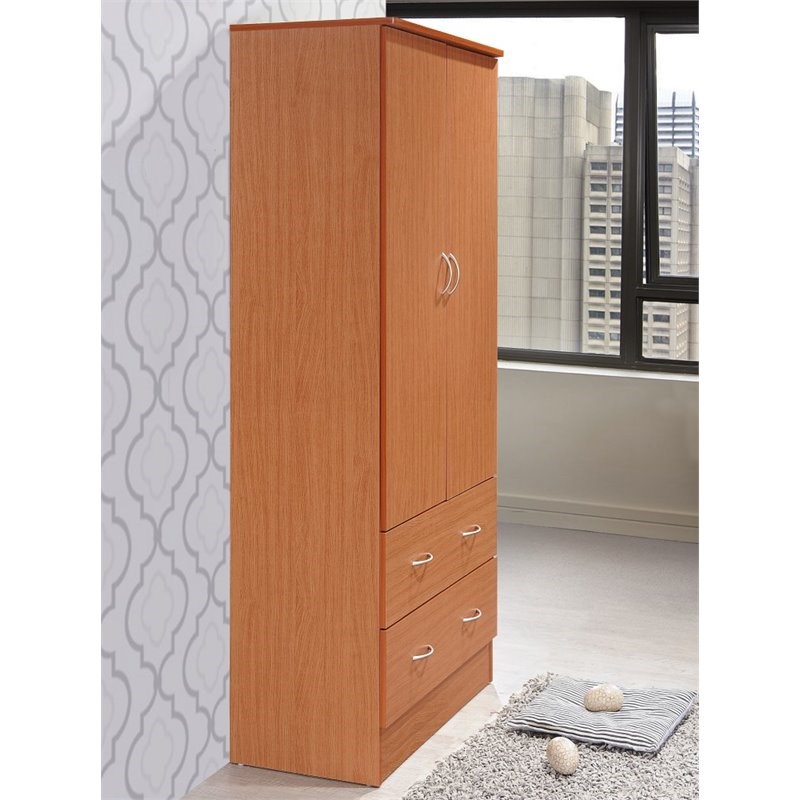 Maddie Home Everyday 2 Door Armoire with 2 Drawers and Clothing Rod in Cherry