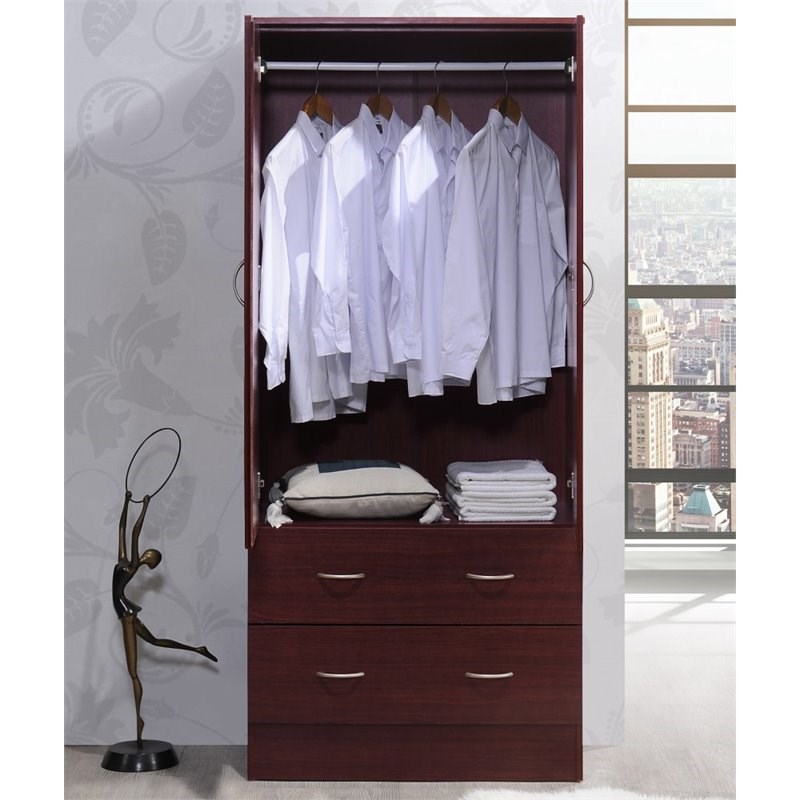 Maddie Home Everyday 2 Door Armoire with 2 Drawers and Clothing Rod in Mahogany