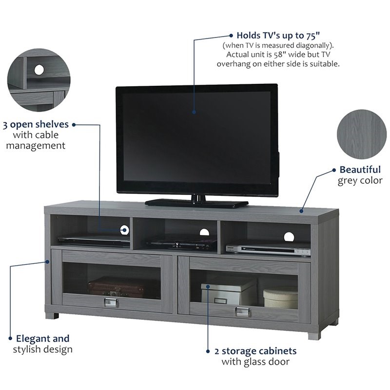Maddie Home Walker Modern Wood TV Media Stand for TVs up to 60" in Gray