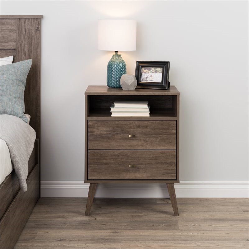 Maddie Home Enzo Mid Century Modern 2 Drawer Tall Nightstand in Drifted