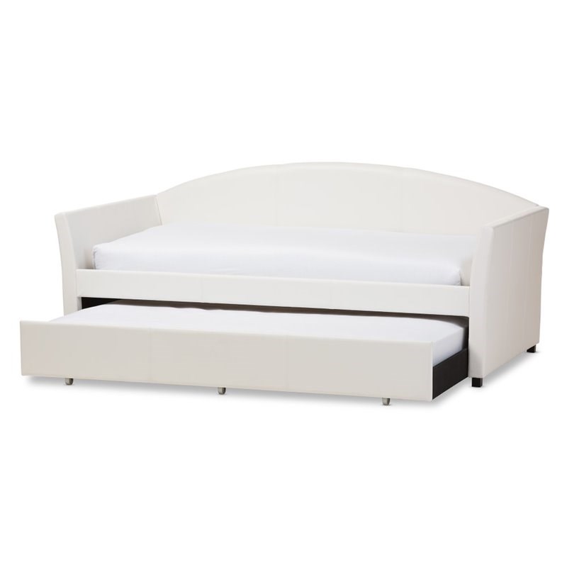 Maddie Home Faux Leather Twin Daybed with Trundle in White