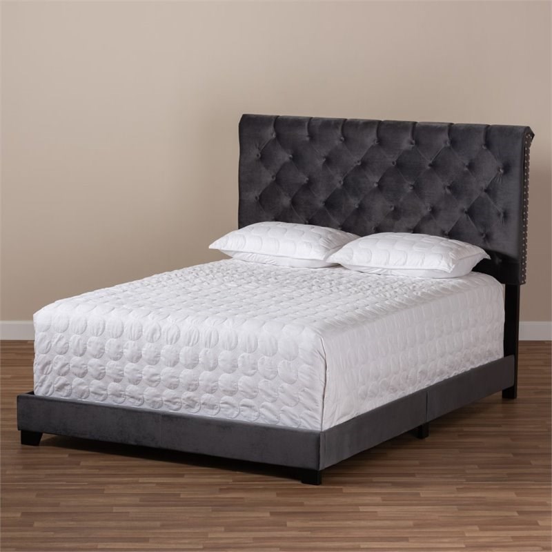 Maddie Home Velvet Tufted King Bed in Dark Gray | Homesquare