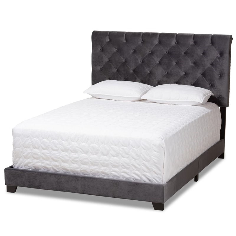 Maddie Home Velvet Tufted King Bed in Dark Gray Homesquare