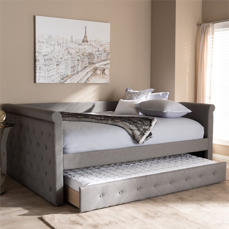 Maddie Home Tufted Full Daybed with Trundle in Gray