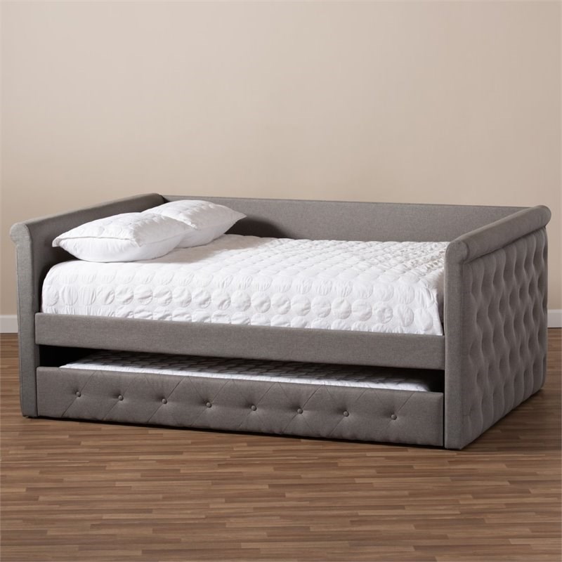 Maddie Home Tufted Queen Daybed with Trundle in Gray