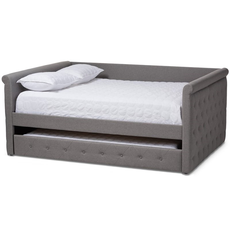 Maddie Home Tufted Queen Daybed with Trundle in Gray