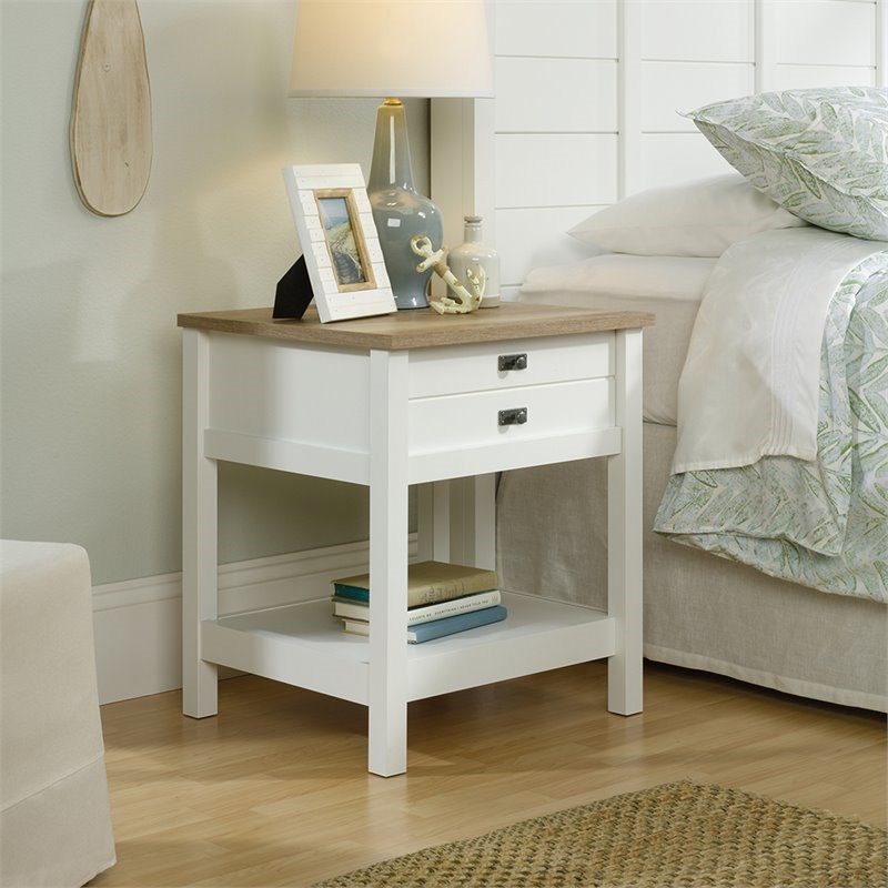 Maddie Home 1 Drawer Nightstand in Soft White and Lintel Oak