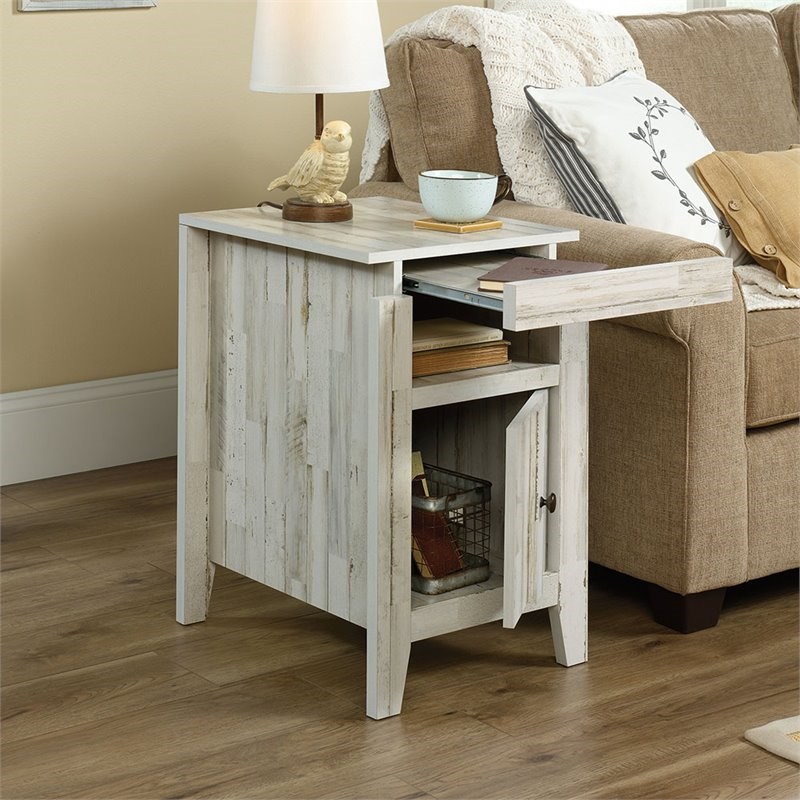 Maddie Home End Table in White Plank
