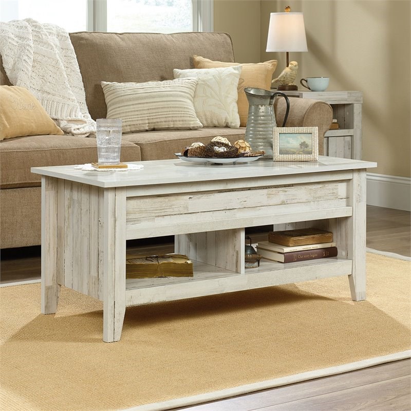 Maddie Home Lift Top Coffee Table in White Plank