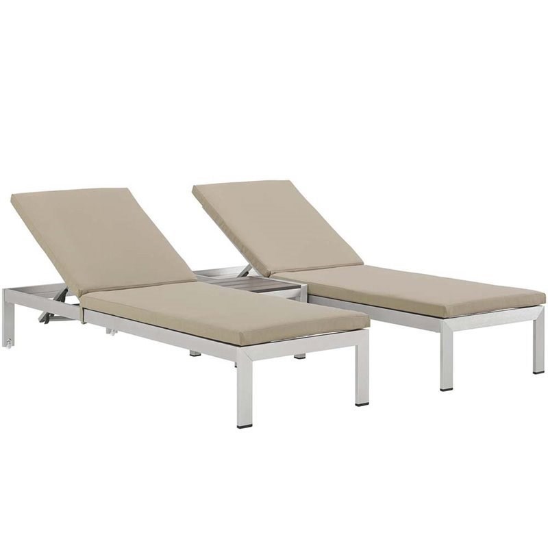 Maddie Home 3 Piece Aluminum Patio Chaise Lounge Set in Beige
