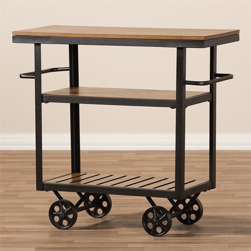 Maddie Home Bar Cart in Distressed Oak and Antique Black