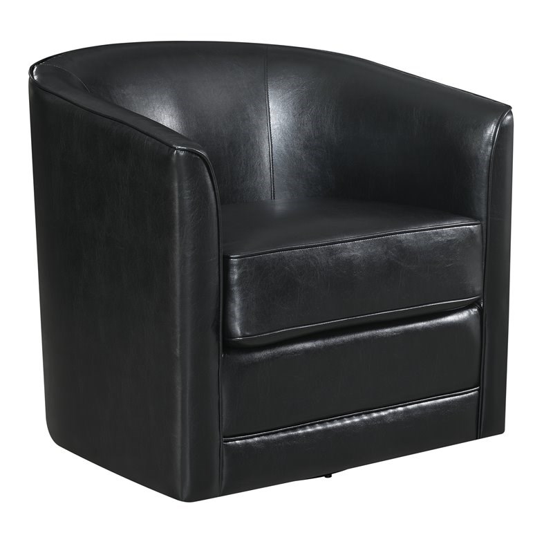 Wallace & Bay Little Faux Leather Swivel Accent Chair with Barrel Back ...