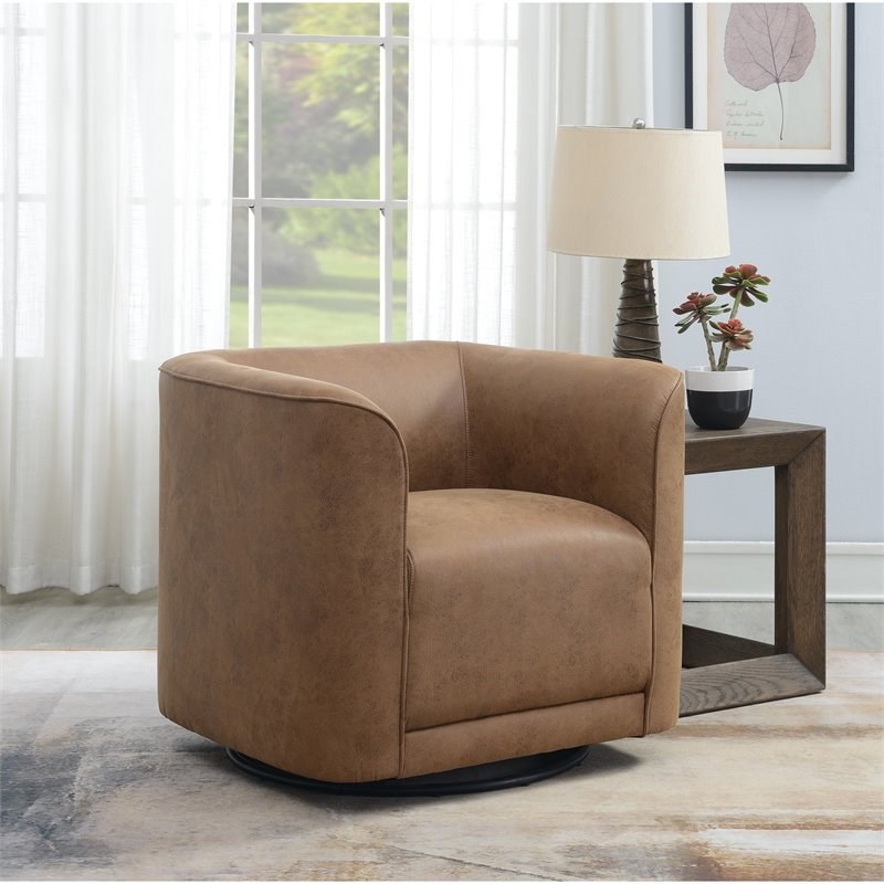 Wallace & Bay Ryan Swivel Accent Chair with 360 Swivel in Rustic Brown