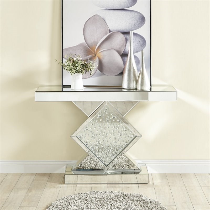 Elegant Decor Modern 47" Clear Crystal Mirrored Accent Console Table