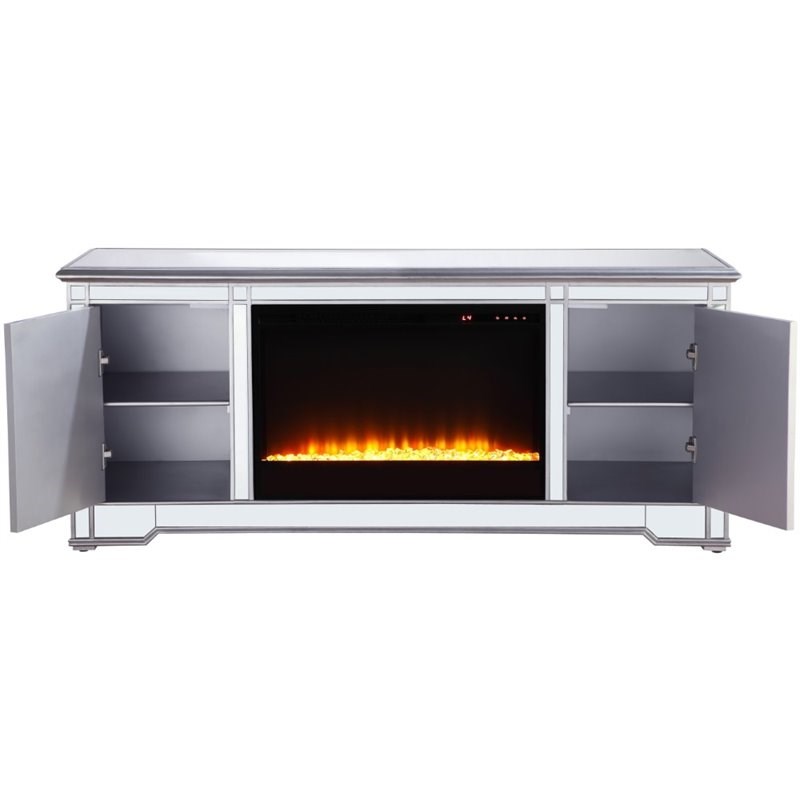Elegant Decor Modern 60" Mirrored Crystal Fireplace TV Stand in Antique
