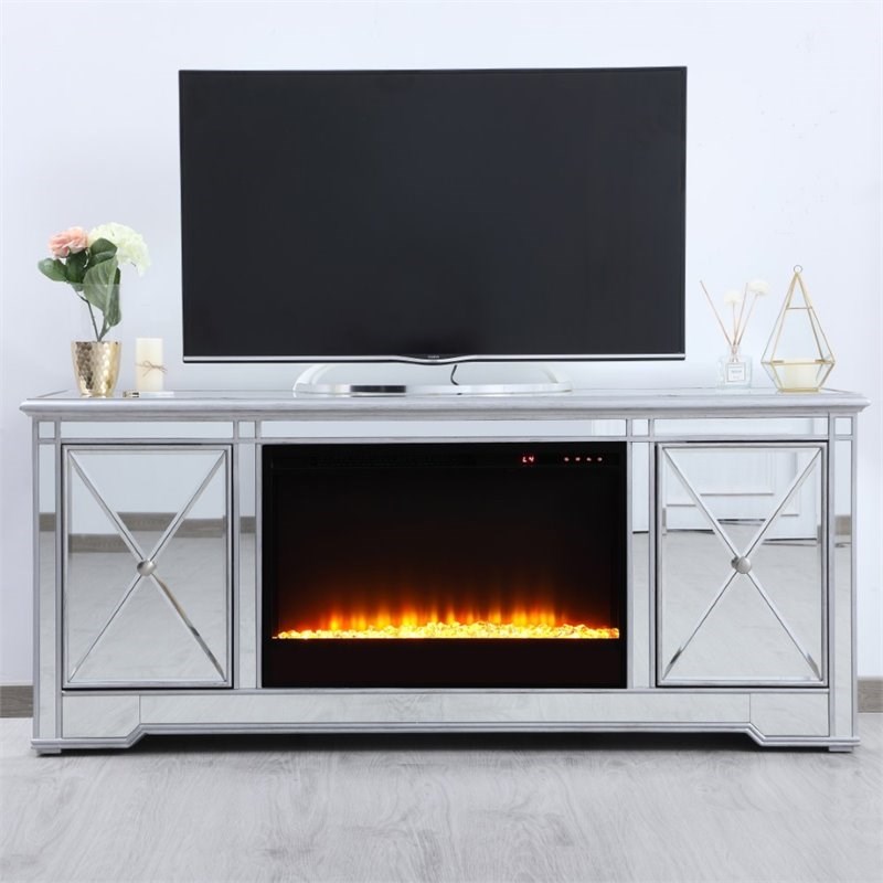 Elegant Decor Modern 60" Mirrored Crystal Fireplace TV Stand in Antique