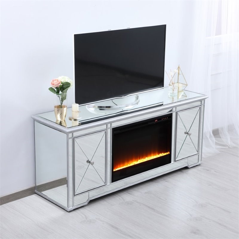 Elegant Decor Modern 60" Mirrored Crystal Fireplace TV Stand in Antique