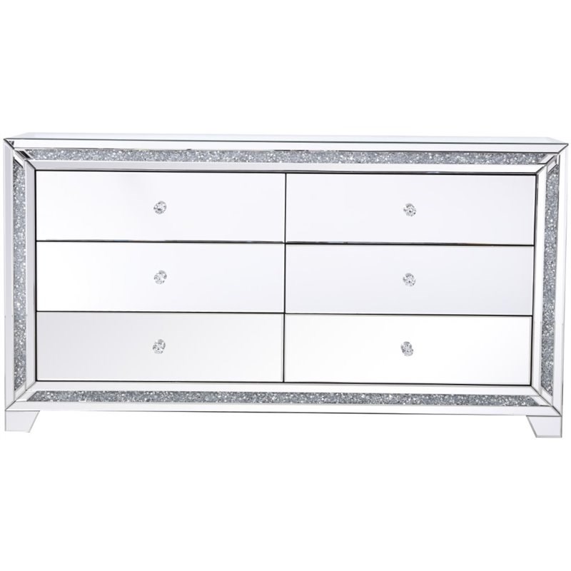 Elegant Decor Modern 6 Drawer 60 Silver Crystal Mirrored Dresser Homesquare