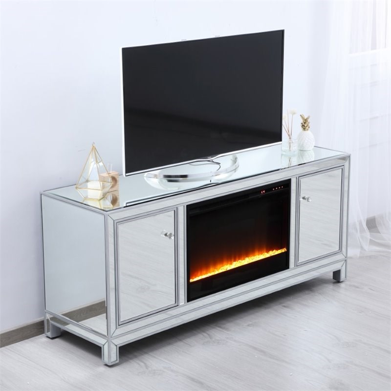 Elegant Decor Modern 60" Mirrored Crystal Fireplace TV Stand in Antique