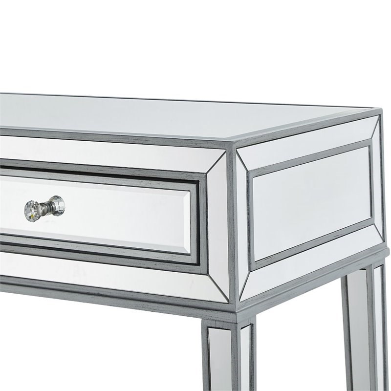 Elegant Decor Reflexion 2 Drawer Mirrored Bedroom Vanity Desk in Antique Silver