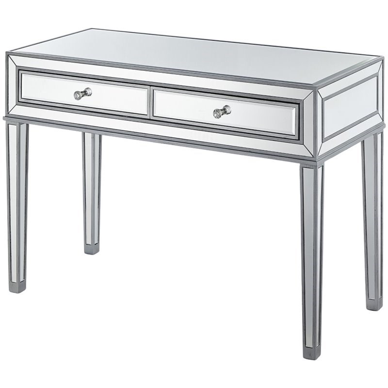 Elegant Decor Reflexion 2 Drawer Mirrored Bedroom Vanity Desk in Antique Silver