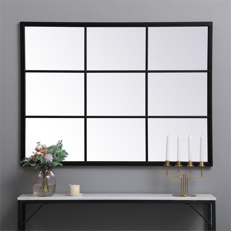 Elegant Decor Motif 48" x 36" Mid Century Metal Windowpane Frame Mirror