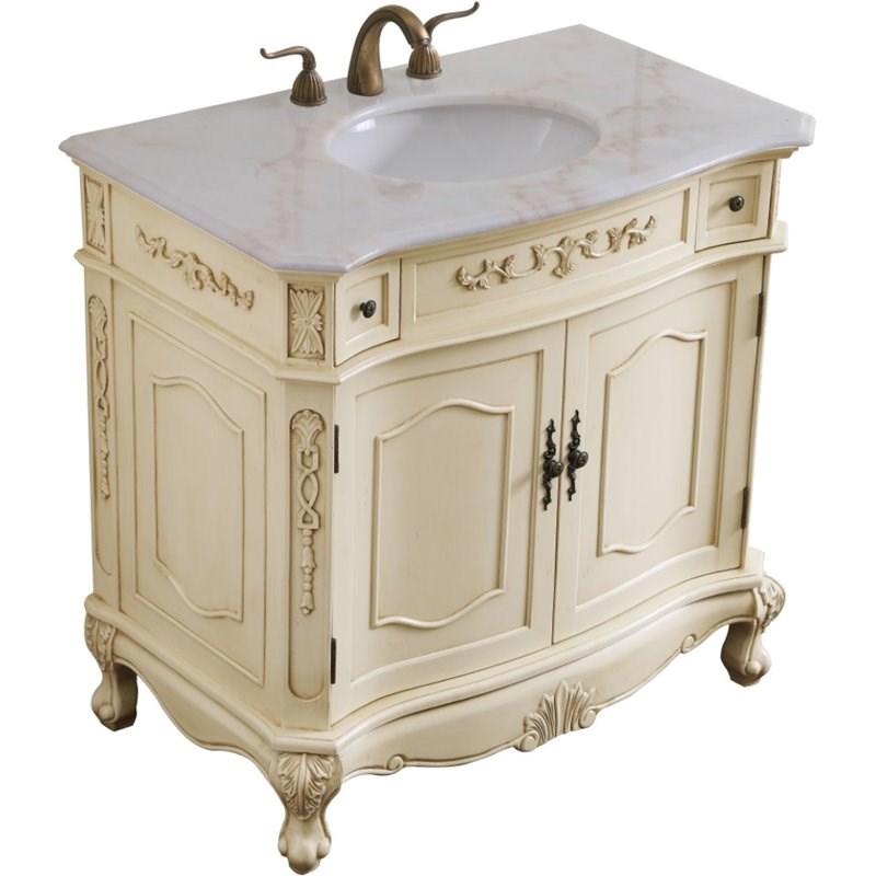 Elegant Decor Danville 36 Single Marble Top Bathroom Vanity In Light Beige Vf10136lt