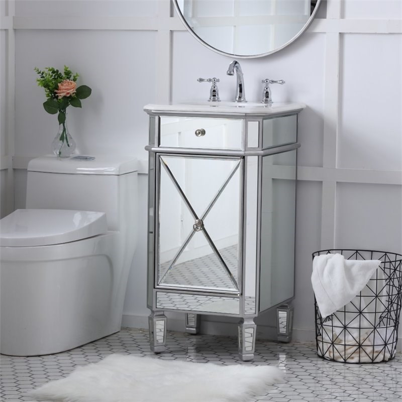 Marble Top Mirrored Bathroom Vanity, Balvin 21 Single Bathroom Vanity Set
