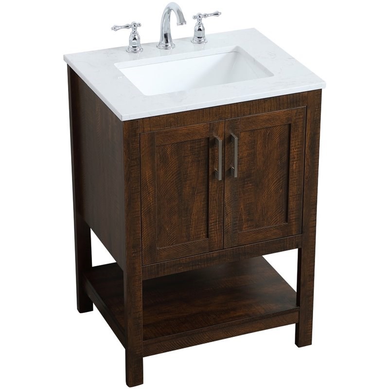 Elegant Decor Aubrey 24" Single Quartz Top Bathroom Vanity in Espresso Homesquare