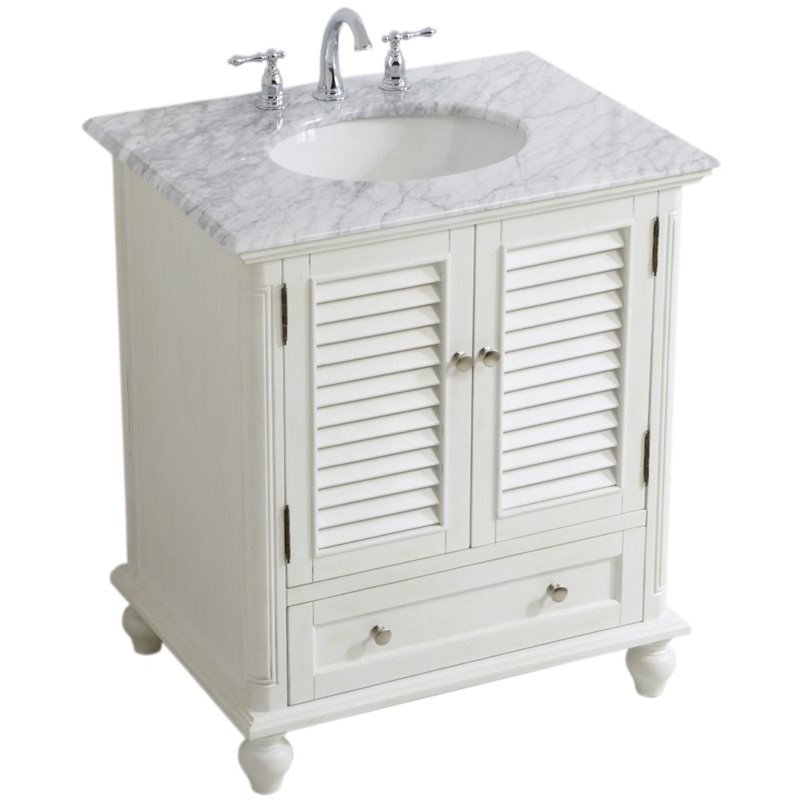 Elegant Decor Rhodes 30 Single Marble Top Bathroom Vanity In Antique White Vf30530aw