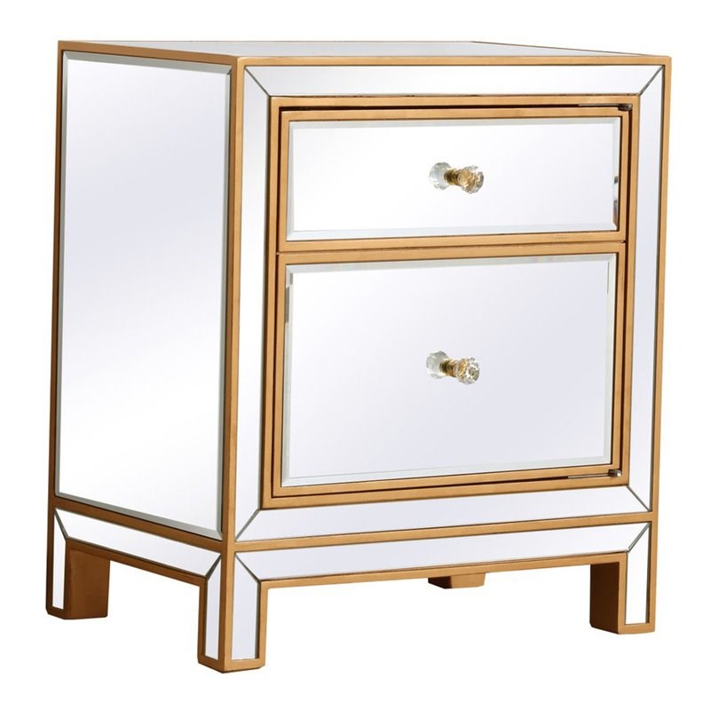 Elegant Decor Reflexion 1-Door Solid Wood and MDF Nightstand in Gold