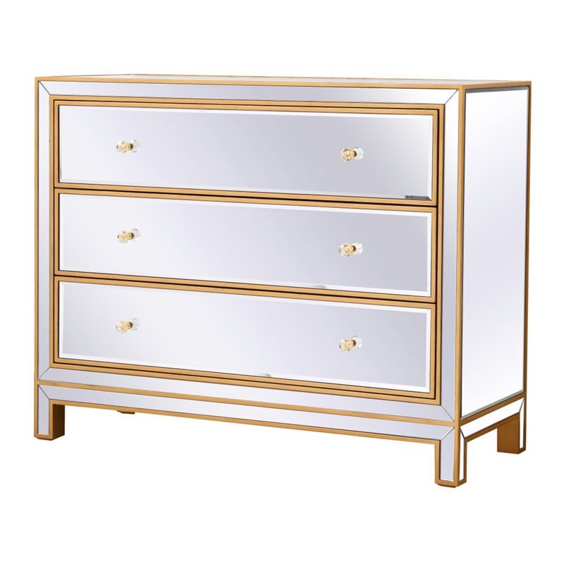 Elegant Decor Reflexion 3-Drawer Solid Wood and MDF Chest in Gold