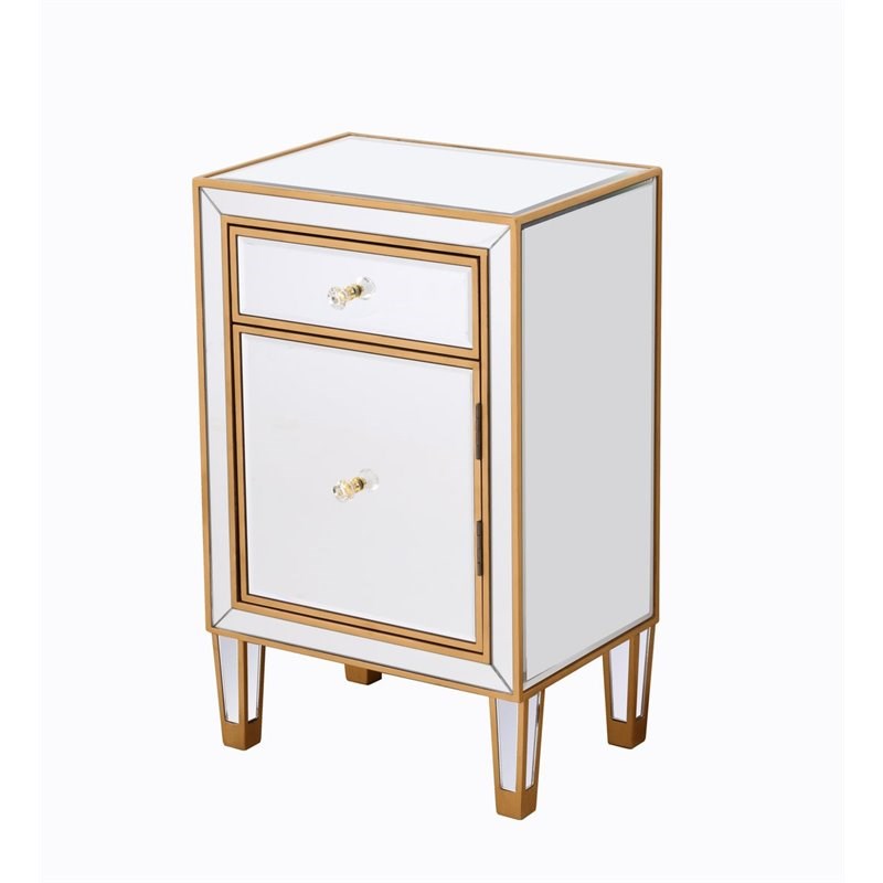 Elegant Decor Reflexion 1-Drawer Solid Wood and MDF End Table in Gold