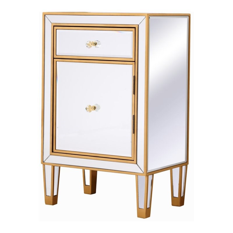 Elegant Decor Reflexion 1-Drawer Solid Wood and MDF End Table in Gold